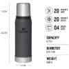 Stanley Classic - Klasik  (Kulpsuz) 0.75L Gri - Termos