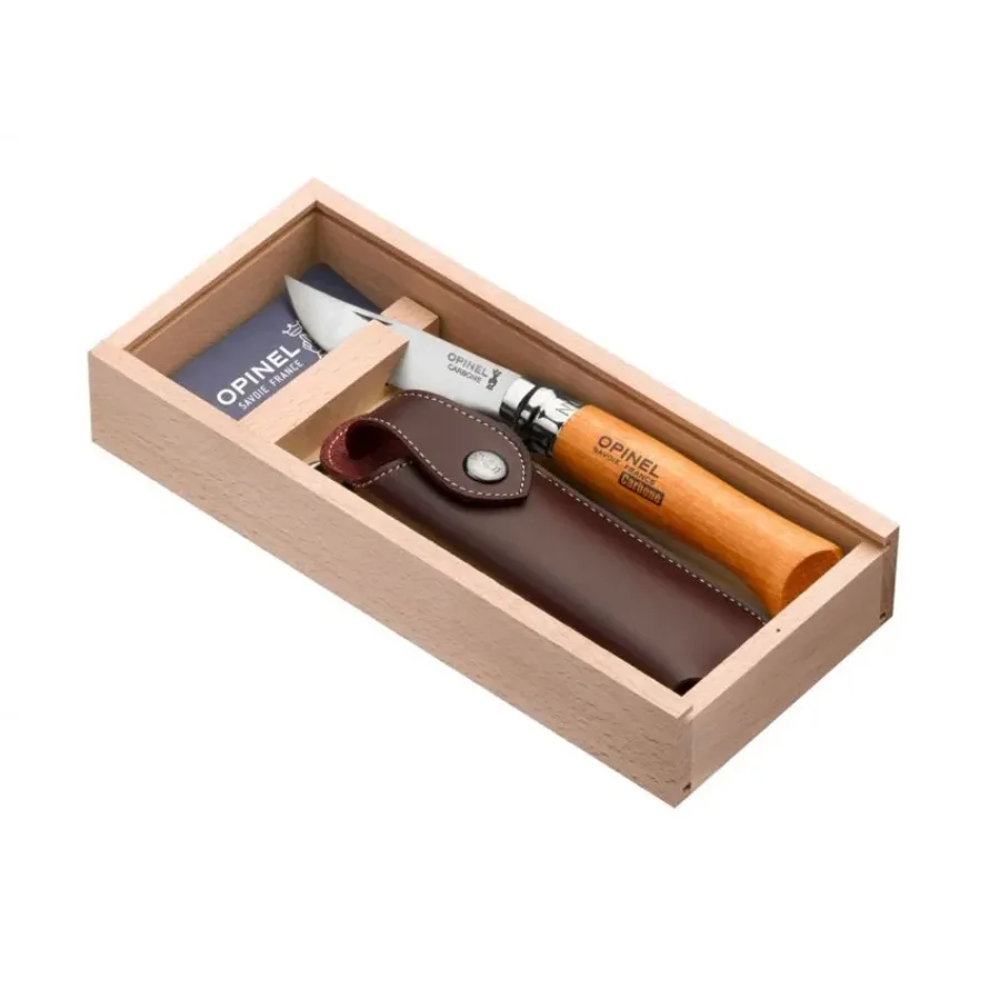 opinel N°08 Carbon + Sheath - Ahşap Kutulu ve Kılıflı Karbon Çelik Çakı  